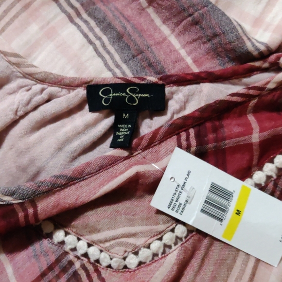 Jessica Simpson Pink Mauve plaid cold shoulder top - Picture 5 of 6